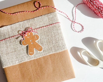 Gingerbread Man Gift Tags, Set of 12 Baked Goods/Cookie Tags, Holiday Gift Wrapping, Kraft Paper Gingerbread Shape Christmas Tags