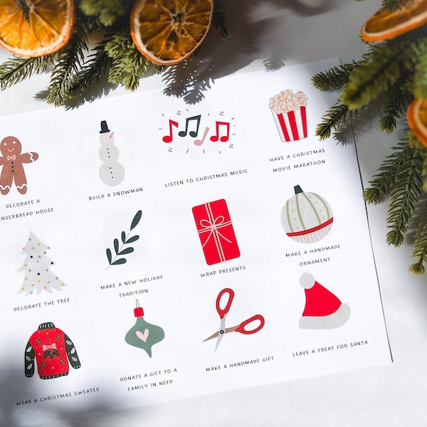 32 Printable Advent Activity Cards for Kids and Adults, Christmas Activities Countdown, Instant Download, Plus 16 Blank Cards to Personalize