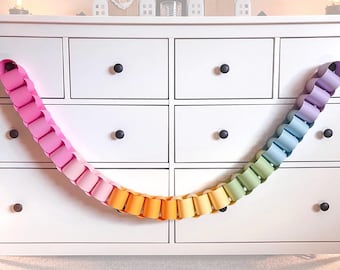 Pastel Rainbow Paper Chain, Fully Assembled, Birthday Party Decor, Baby Shower Garland, Kids Room Decoration, Ombré Easter Photo Backdrop