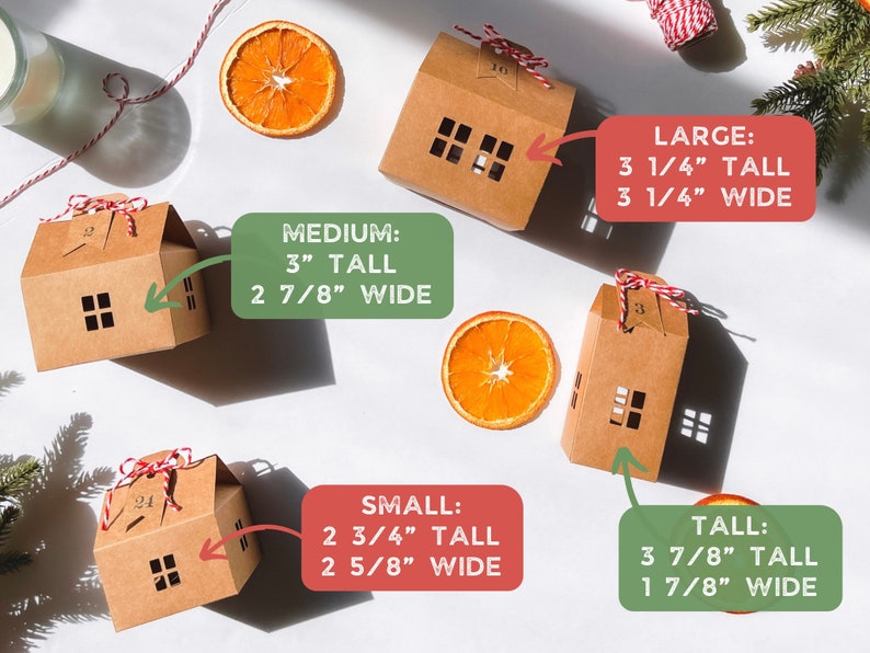 Advent Calendar Village Houses, Set of 24 House Shaped Gift Boxes, Christmas Countdown Calendar, Numbered Gift Tags Family Holiday Gift Set image 7