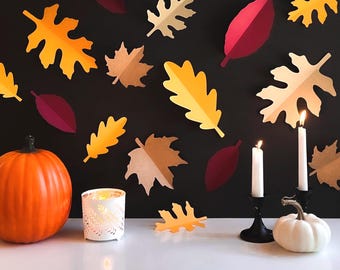 Fall Leaves Paper Cutouts: Autumn Decor, Thanksgiving Place Cards, Classroom Bulletin Board, Die Cut Leaf Shapes, Set of 25