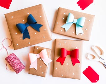 Paper Gift Bows Set of 16, Birthday Present Toppers in Pink, Red, Light Blue, and Navy Blue, Gift Bag Embellishment, 3D Bows Gift Wrap