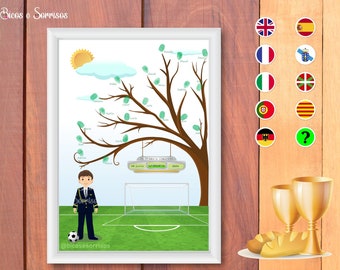 First communion football footprint tree, for boy and girl. Digital file