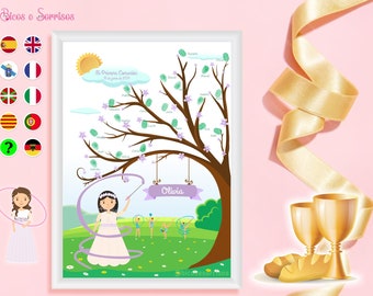 Personalized first communion rhythmic gymnastics footprint tree, with name or signatures of guests. Digital file