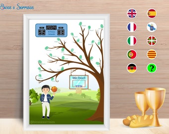 Personalized footprint tree for First Communion Basketball, for boy and girl. Digital file