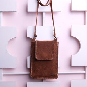 Leather Handmade Phone Bag, Cell Phone Crossbody Bag, Leather Crossbody Purse, Leather Mini Crossbody Bag