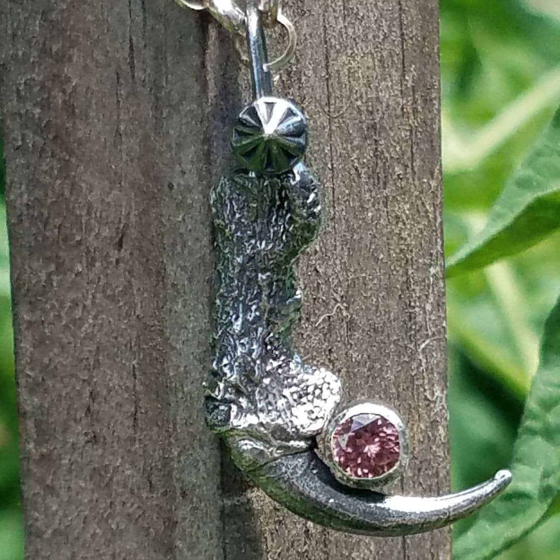 Rose Zircon Sterling Silver Owl Talon Pendant - Artisan Talisman