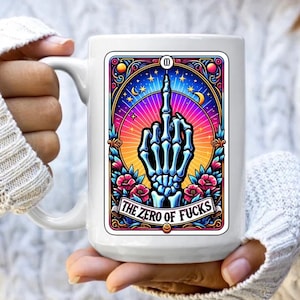 Carte de tarot zéro baise, Le zéro baise, tasse à café, tasse en céramique, va au lave-vaisselle, au micro-ondes, tasse tête de mort
