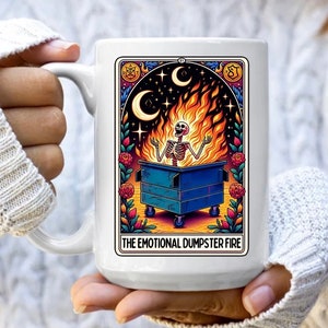 Feu de poubelle émotionnel carte de tarot, tasse à café, tasse en céramique, va au lave-vaisselle, va au micro-ondes, tasse tête de mort