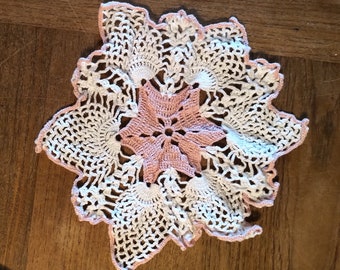 FOUR Vintage Crochet Doilies,  Mid Century Table Decor, Shabby chic  Tea Party, Rustic Farmhouse, Lace Doily,