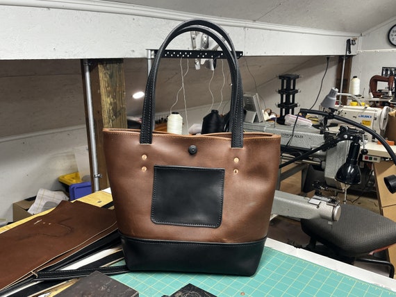 Two tone leather tote bag sale
