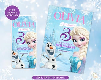Frozen invitation, Elsa invitation, Digital editable and printable invitation, frozen invite