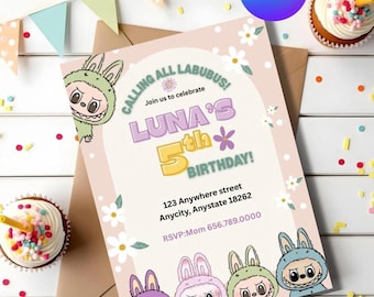 LABUBU BIRTHDAY party INVITATION digital instant download