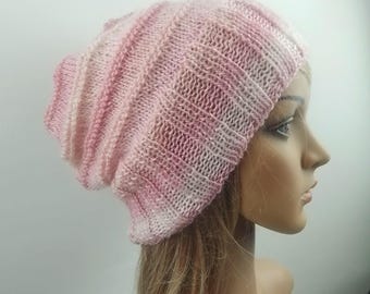 Hand Knits 2 Love Slouch Beanie Hat Cap Ombre Mohair Look  display picture 1