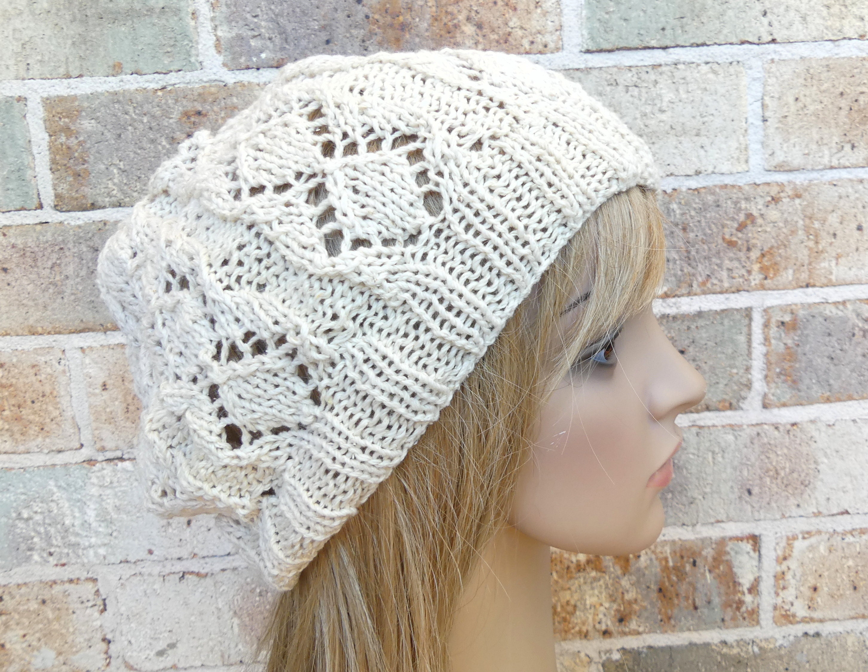 Hand Knit Slouchy Hat in Natural off 