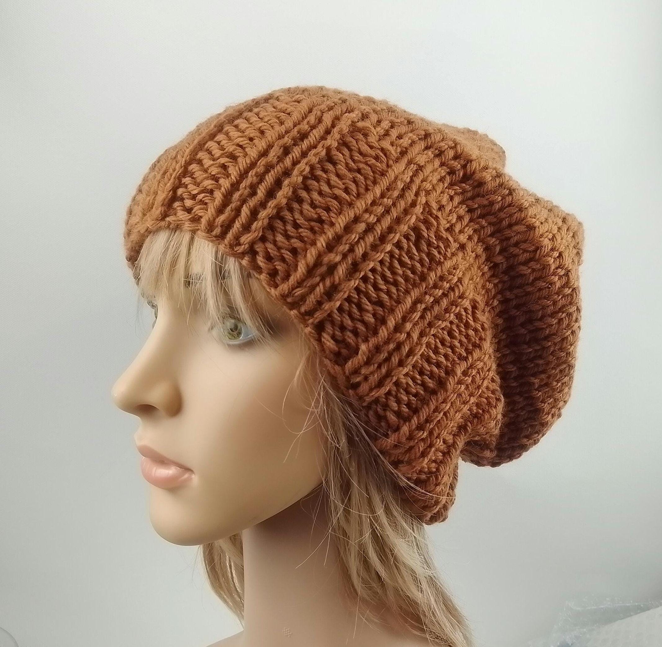Handmade Knitted Beret Hat Slouchy Beanie Brown Tan Textured Knit Boho Winter Multicolor Slouchy Beret for Women, Hand Knit Autumn Hat  main image 4