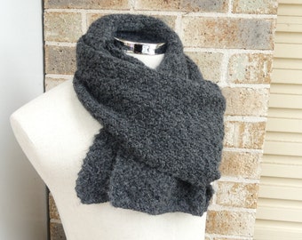 Hand knit scarf extra large wide long oversized dark grey charcoal textured super soft warm neck warmer mens women unisex teen READY MADE