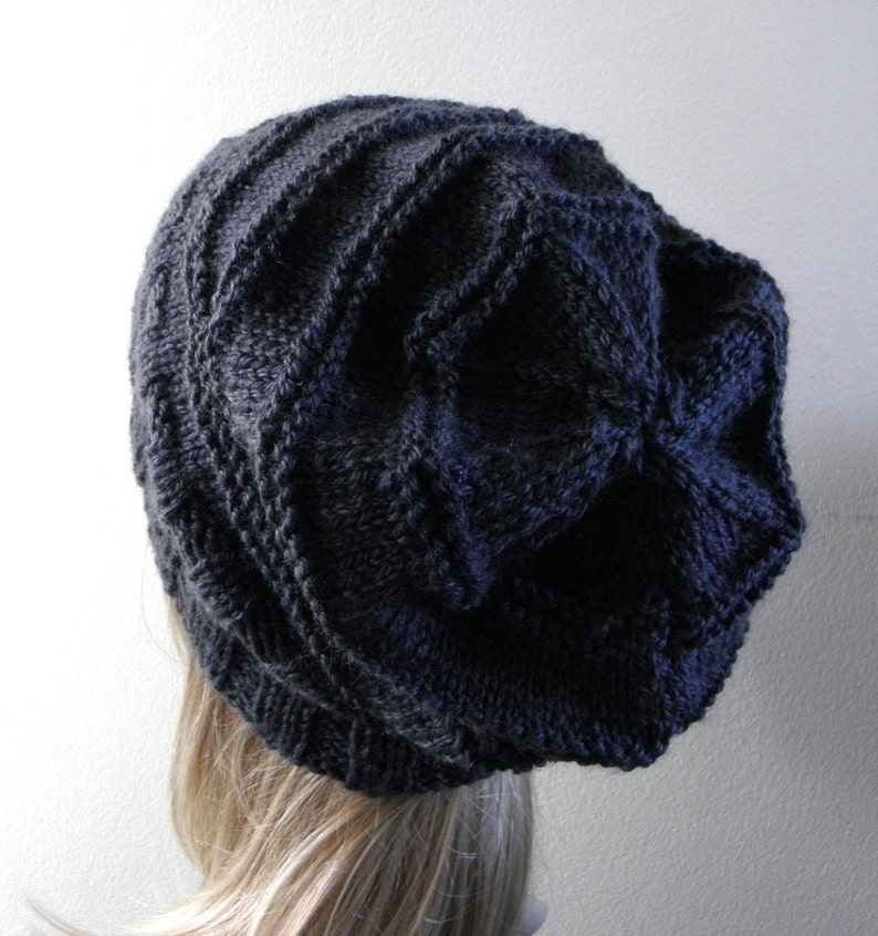 Hand knit slouchy hat wide band in charcoal grey dark gray australian wool alpaca women beanie men unisex touque warm winter slouch image 4