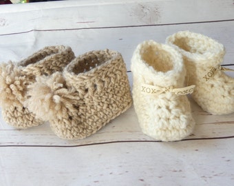 Choose design Baby booties crochet pure wool beige or cream newborn 0-3 months baby shower gift pregnancy announcement gender neutral