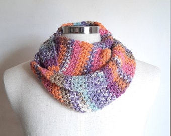 Crochet cowl multicolour infinity scarf soft warm pink purple white orange mauve olive women winter warm chunky neck warmer snood READY MADE