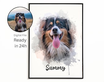 Tierportrait Personalisiertes Tierportrait vom Foto Aquarell Tierportrait Personalisiertes Digitales Hundeportrait für Tierbesitzer Geschenk für Hundemama