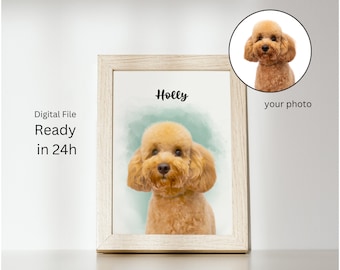 Haustierportrait, individuelles digitales Haustierportrait vom Foto, personalisiertes Geschenk für Hundemama, Wandkunst, Geschenk für Haustierbesitzer, Aquarell-Haustierportrait
