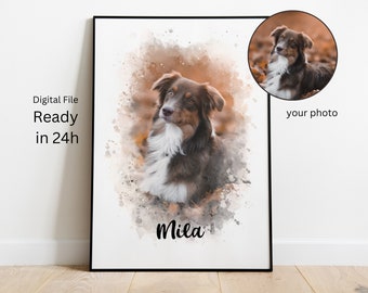 Hundeportrait benutzerdefinierte Tierportrait vom Foto Aquarell Haustierportrait personalisiertes digitales Porträt Aquarell Pet Erinnerungsgeschenk für Hundemama