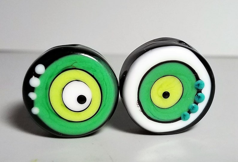 -Handmade Lampwork Beads Bullseye Flat Patty Pair #1