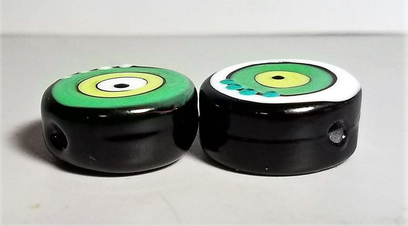 -Handmade Lampwork Beads Bullseye Flat Patty Pair #1