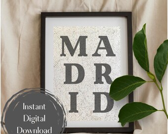 Madrid Wall Art Print – Mosaic Typography, Spain Decor (Digital Download)