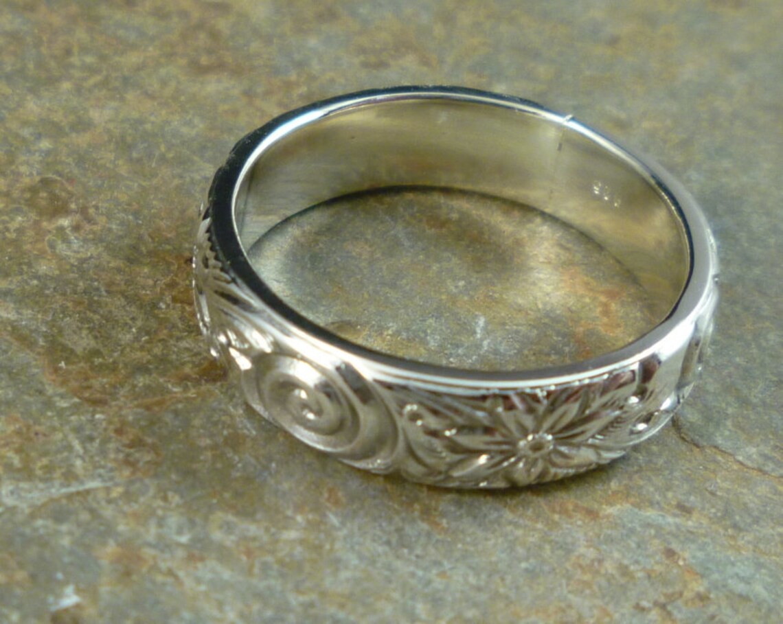 Artisan Sterling Silver Embossed Ring Vintage Pattern Etsy