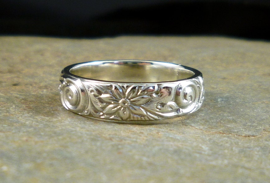 Artisan Sterling Silver Embossed Ring Vintage Pattern Etsy