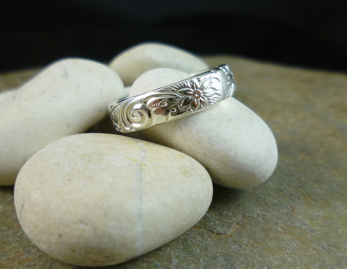Artisan Sterling Silver Embossed Ring Vintage Pattern Etsy
