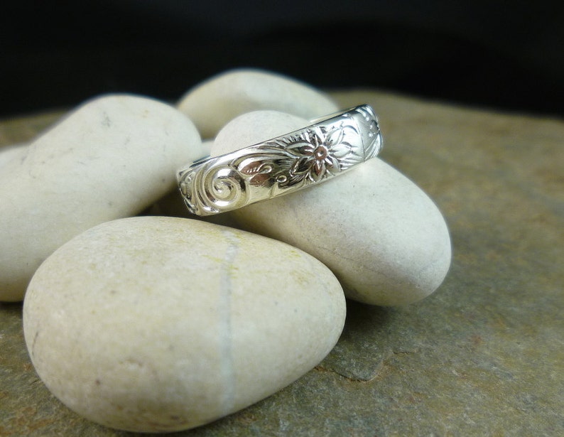 Artisan Sterling Silver Embossed Ring Vintage Pattern Etsy