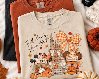Comfort Colors® Disney Mickey Minnie Fall Vibes on Main Street Shirt, Magical Castle Autumn Shirt, Disneyland Halloween Tee, Cozy Fall Shirt
