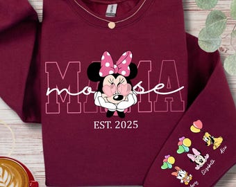 Custom Disney Mama Sweatshirt, With Kids Names, Mama Mouse Hoodie, Personalized Mama Gift, Best Mom Sweater, Mothers Day Gift, Minnie Mouse