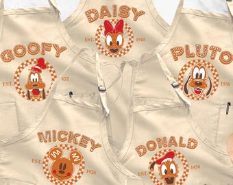 Disney Mickey and Friends Christmas Apron, Checkered Christmas Apron, Verry Merry Christmas Party Gift, Holiday Gingerbread Friends Apron