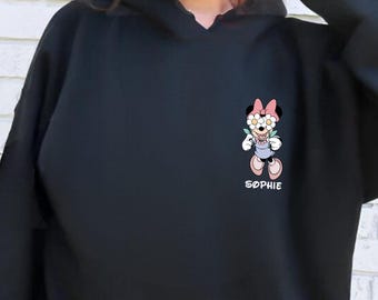 Custom Name Disney Minnie Mouse Hoodie, Floral Minnie Sweater, Daisy Minnie Mouse Hoodie, Disney Girls Trip Gift, Custom Disney Sweatshirt