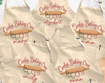 Personalized Cookie Baking Crew Apron, Holiday Kitchen Apron, Matching Christmas Cookie Baking Crew Apron, Family Christmas Apron Gift