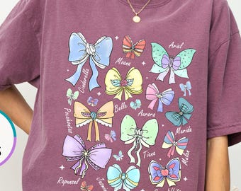 Comfort Colors® Disney Princess Coquette Bow Shirt, Disney Princess Shirt, Disney Aurora Ariel Belle Cinderella Tiana, Disneyland Girl Trip