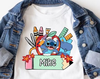 Custom Name Stitch Back to School Shirt, Disney School Shirt For Kids, Custom Student Shirt, Stitch Kids Shirt, First Day Of School Kids Tee