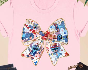 Coquette Bow 4th of July Shirt, Women 4th of July Stitch Shirt, Disney Stitch USA Shirt, Disney Independence Day Trip, Patriotic Stitch Tee