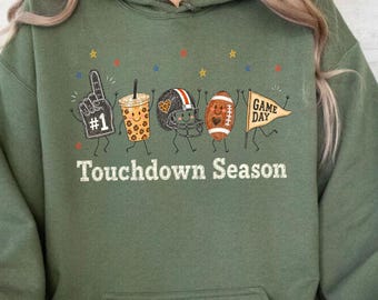 Touchdown Season Doodle Hoodie, Game Day Football Sweatshirt, Football Mama Hoodie, Football Life Sweater, Leopard Football Season Hoodie