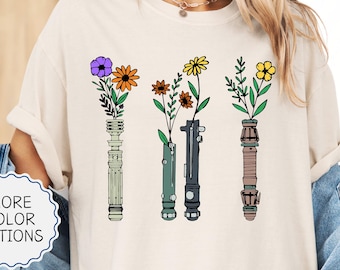 Comfort Colors® Star Wars Floral Lightsaber Shirt, Disney Floral Jedi Lightsaber Shirt, Star Wars Jedi Fan, Galaxy's Edge Shirt,Darth Vader