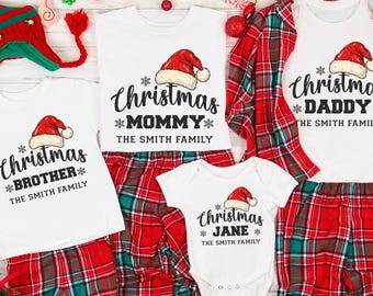 Custom Matching Family Christmas Shirts, Personalized Santa Hat Christmas Shirt, Xmas Family Party Gift, Holiday Crew Shirt, Xmas Day Shirt