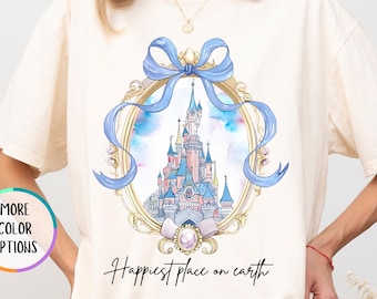 Comfort Colors® Disney Castle Bow Coquette Shirt, Disneyland Castle Best Friends Gift, WDW Girls Trip Shirts, Happiest Place On Earth Shirt