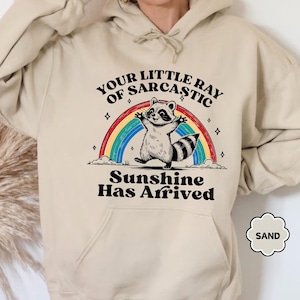 Your Little Ray of Sarcastic Sunshine Has Arrived Hoodie, Sunshine Sweatshirt, Weird Mom Sweater, Trendy Sarcastic Hoodie,Funny Raccoon Gift