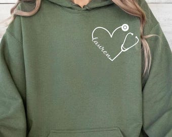 Custom Nurse Stethoscope Heart Hoodie, Nursing Student Sweatshirt, Nurses Week Gifts, Nurse Grad Gift, Women Nurse Hoodie, Gift For Nurse