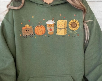 Fall Harvest Doodle Hoodie, Pumpkin Season Sweater, Autumn Farmer Gift, Fall Women Hoodie, Pumpkin Lover Gift, Fall Season Doodle Sweatshirt