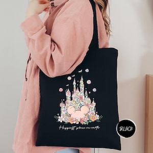 Happiest Place On Earth Tote Bag, Disney Castle Tote Bag, Mickey Tote Bag, Disneyland Gift, Floral Castle Tote Bag, Magical World Tote Bag